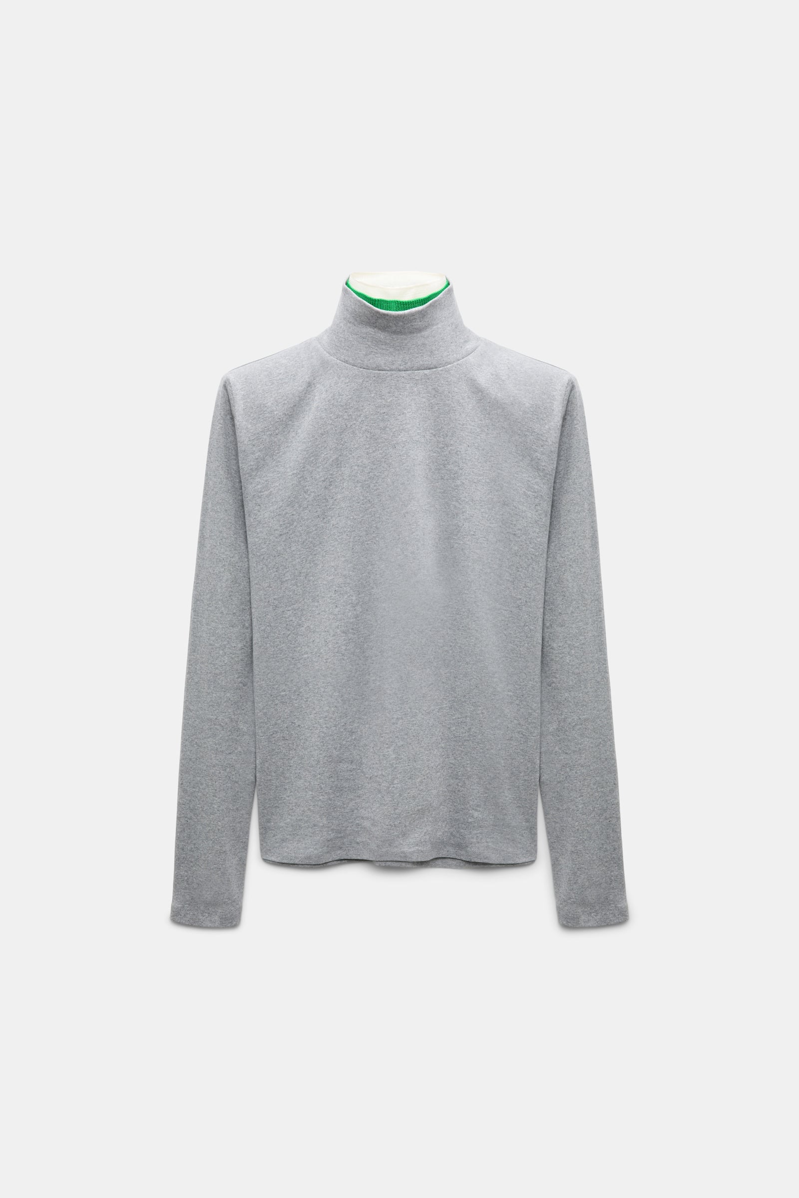 Dorothee Schumacher Fine rib cotton turtleneck with two-tone collar grey mel. patch