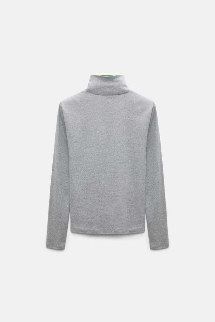 Dorothee Schumacher Fine rib cotton turtleneck with two-tone collar grey mel. patch