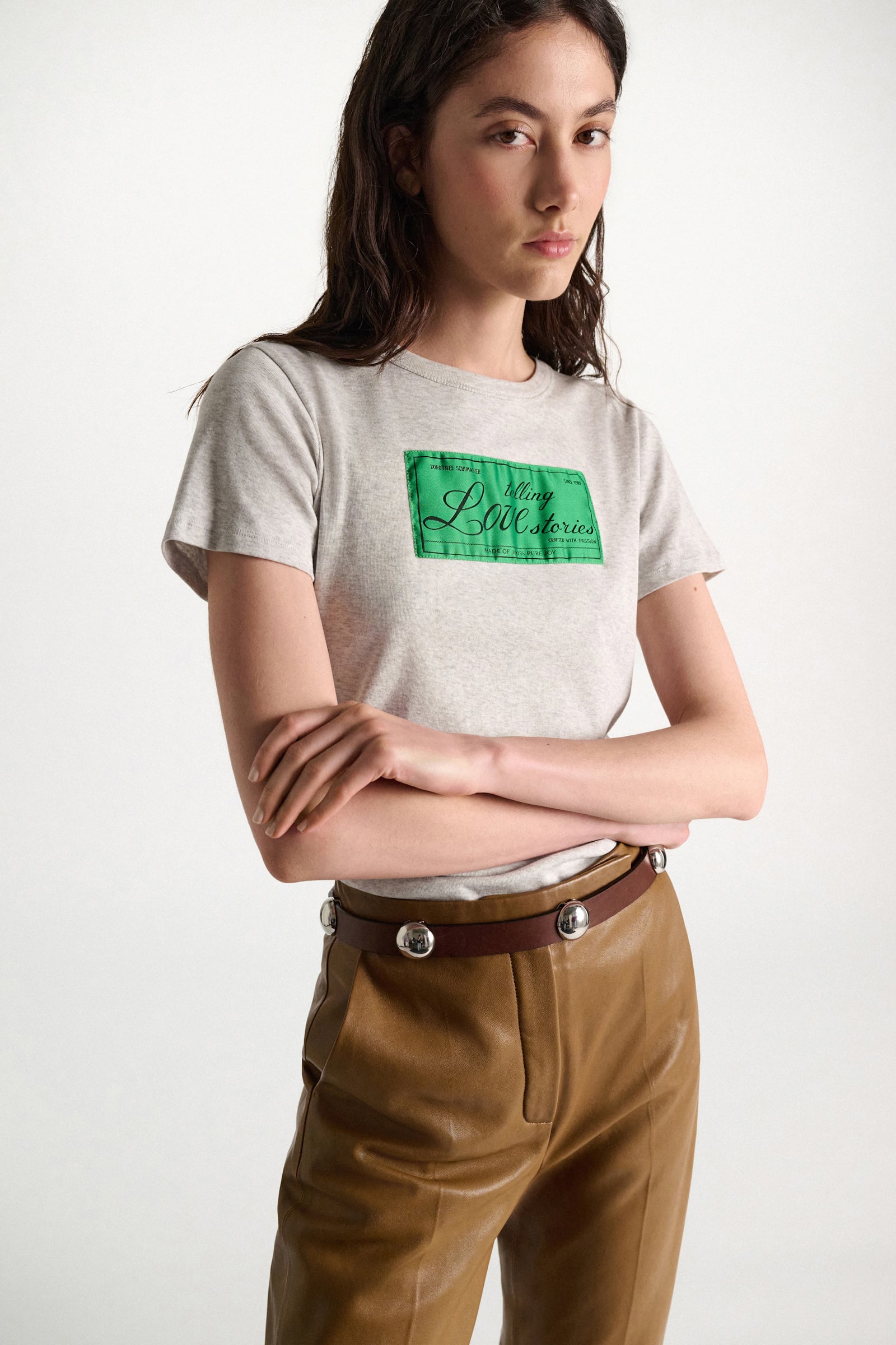 Dorothee Schumacher TELLING LOVE STORIES shrunken T-shirt grey mel. + label col.555