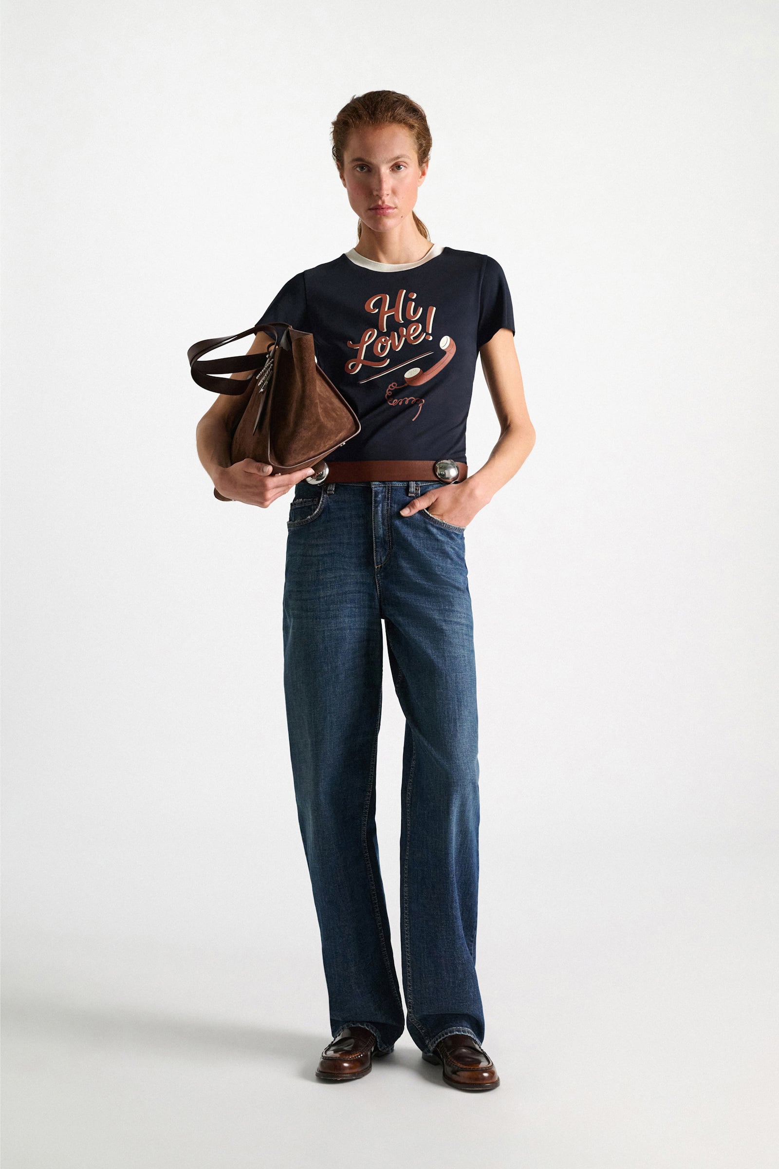 Dorothee Schumacher HI LOVE print shrunken T-shirt HI LOVE navy/red