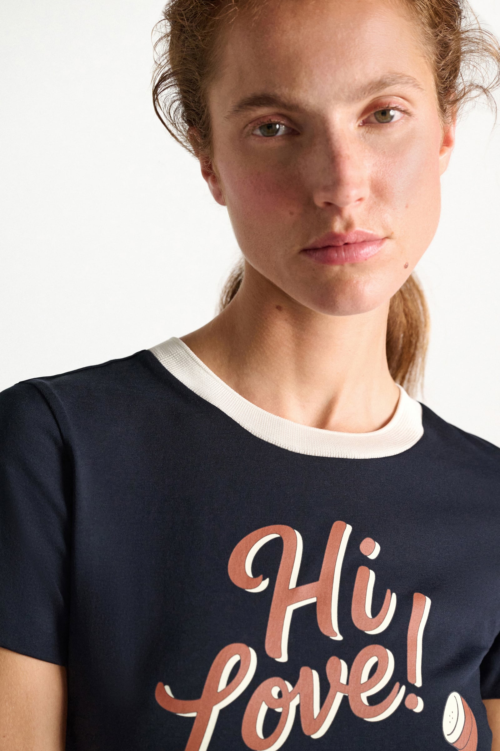 Dorothee Schumacher HI LOVE print shrunken T-shirt HI LOVE navy/red