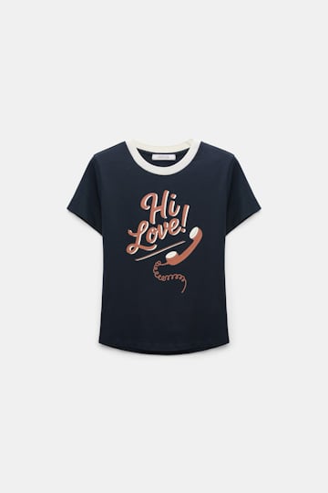 Dorothee Schumacher HI LOVE print shrunken T-shirt HI LOVE navy/red