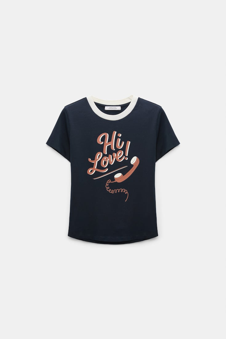Dorothee Schumacher HI LOVE print shrunken T-shirt HI LOVE navy/red