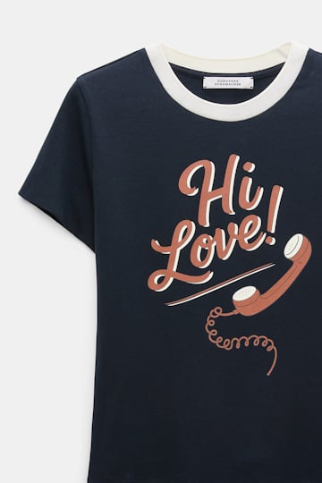 Dorothee Schumacher HI LOVE print shrunken T-shirt HI LOVE navy/red