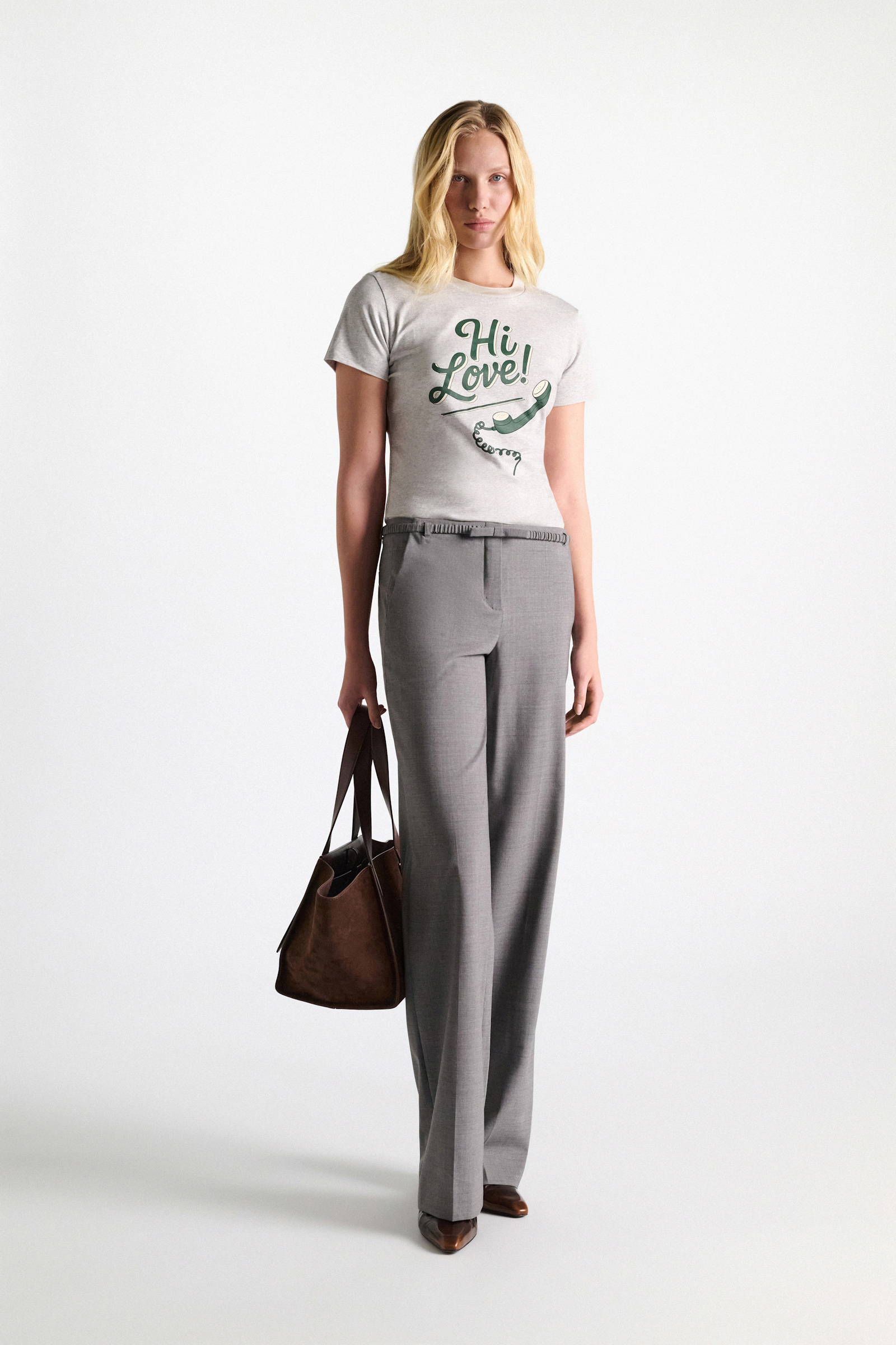 Dorothee Schumacher HI LOVE print shrunken T-shirt grey/green