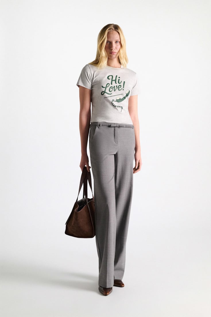 Dorothee Schumacher HI LOVE print shrunken T-shirt grey/green