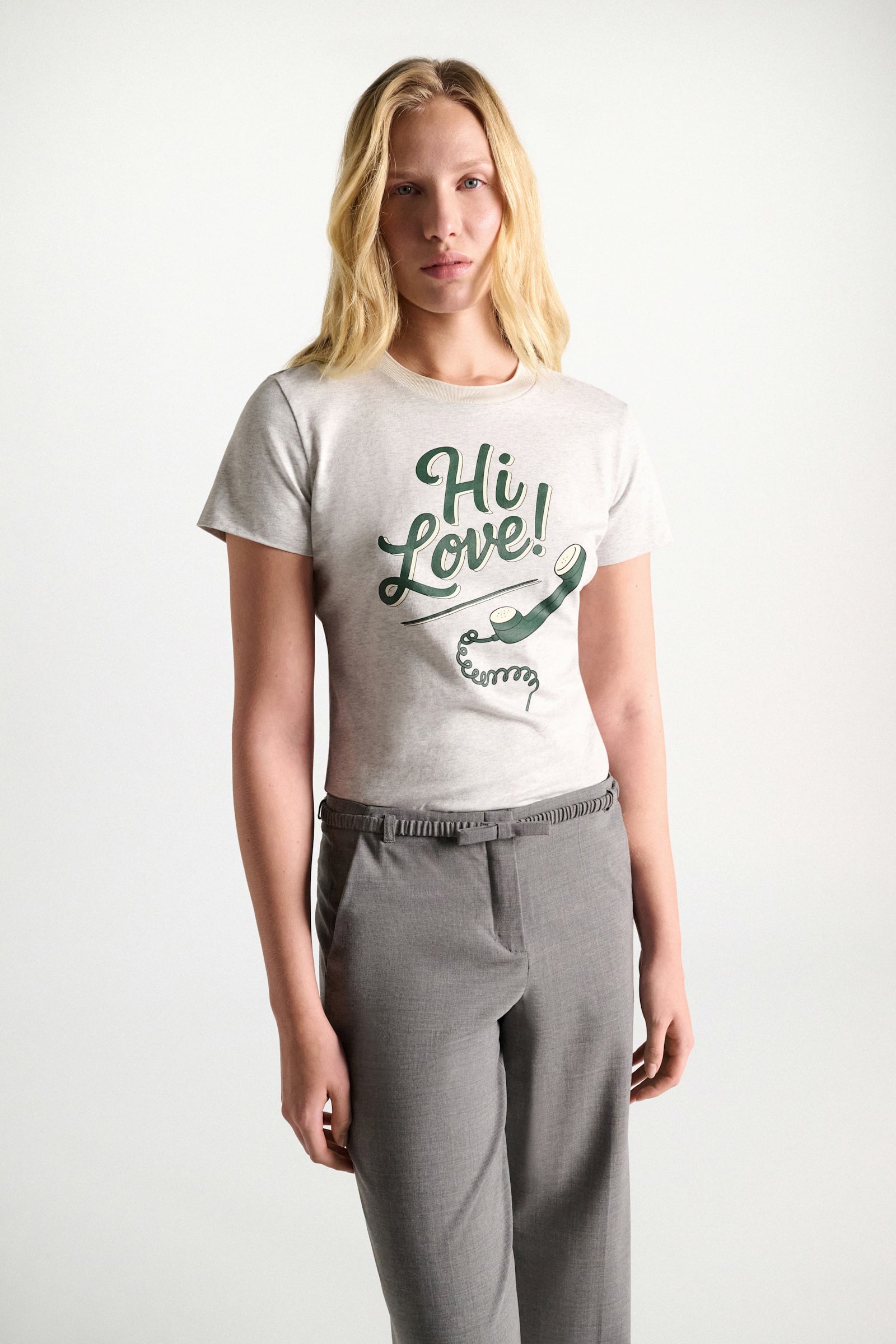 Dorothee Schumacher HI LOVE print shrunken T-shirt grey/green