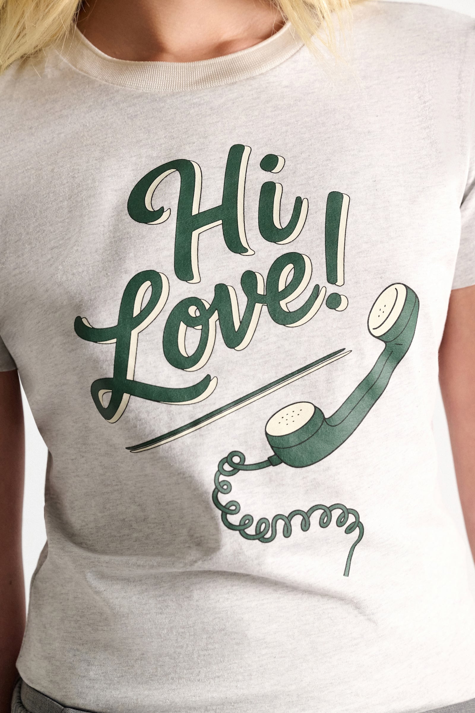 Dorothee Schumacher HI LOVE print shrunken T-shirt grey/green