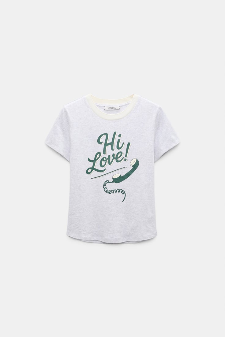 Dorothee Schumacher HI LOVE print shrunken T-shirt grey/green