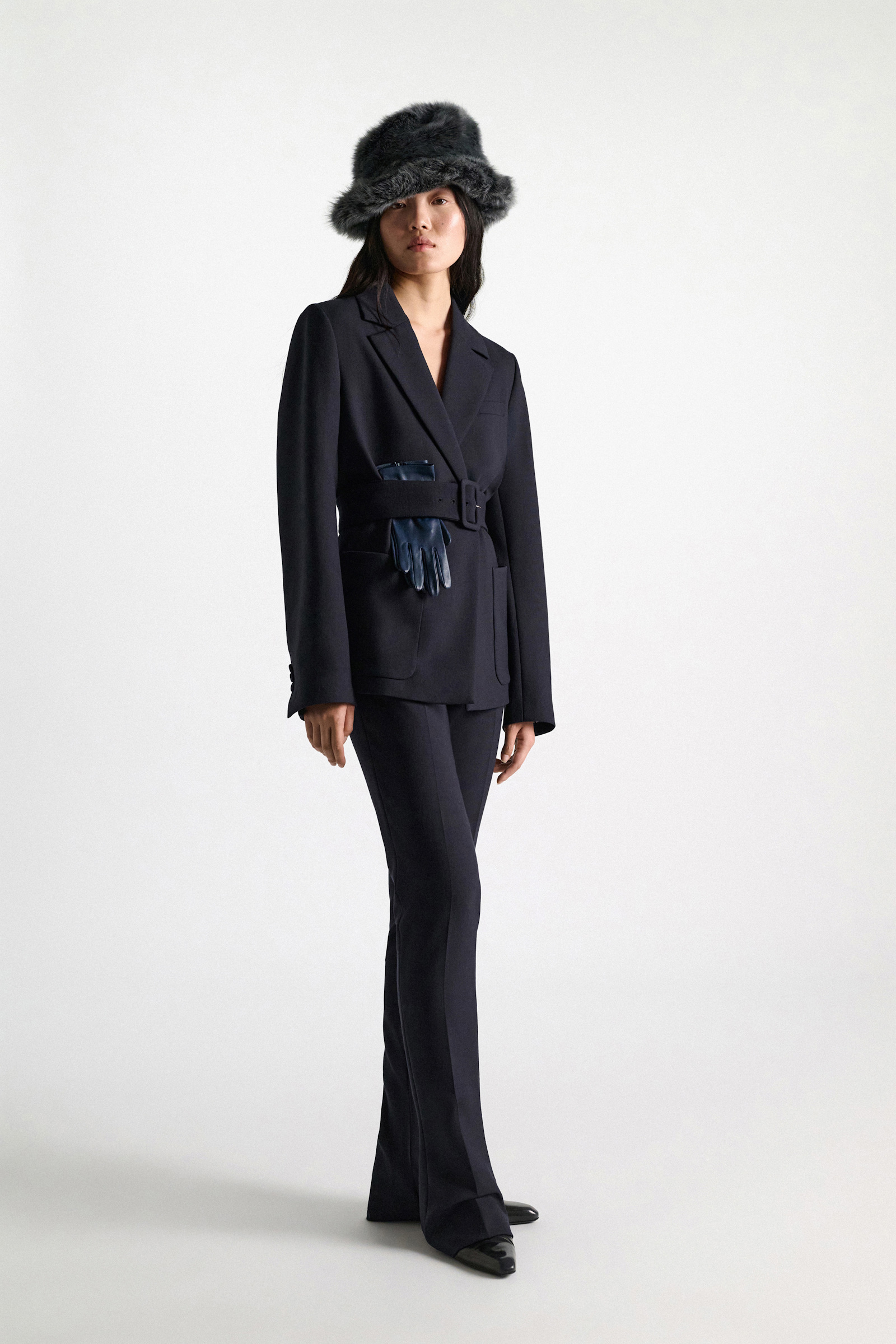 Dorothee Schumacher Belted blazer in virgin wool blend midnight navy