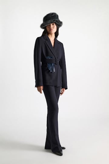 Dorothee Schumacher Belted blazer in virgin wool blend midnight navy