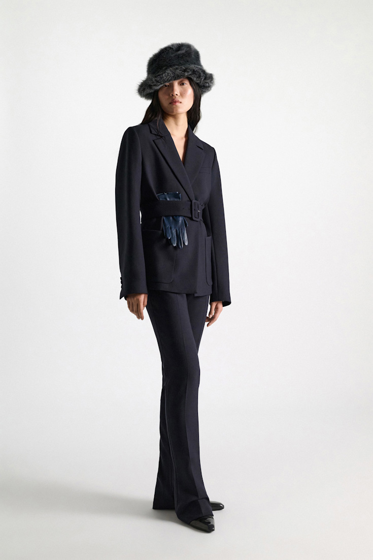 Dorothee Schumacher Belted blazer in virgin wool blend midnight navy