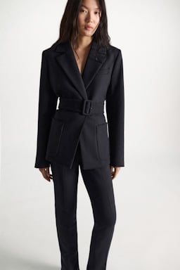 Dorothee Schumacher Belted blazer in virgin wool blend midnight navy