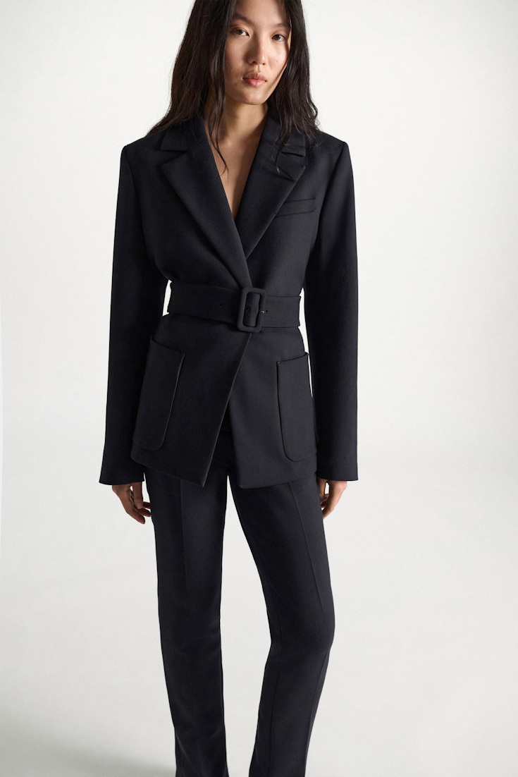 Dorothee Schumacher Belted blazer in virgin wool blend midnight navy