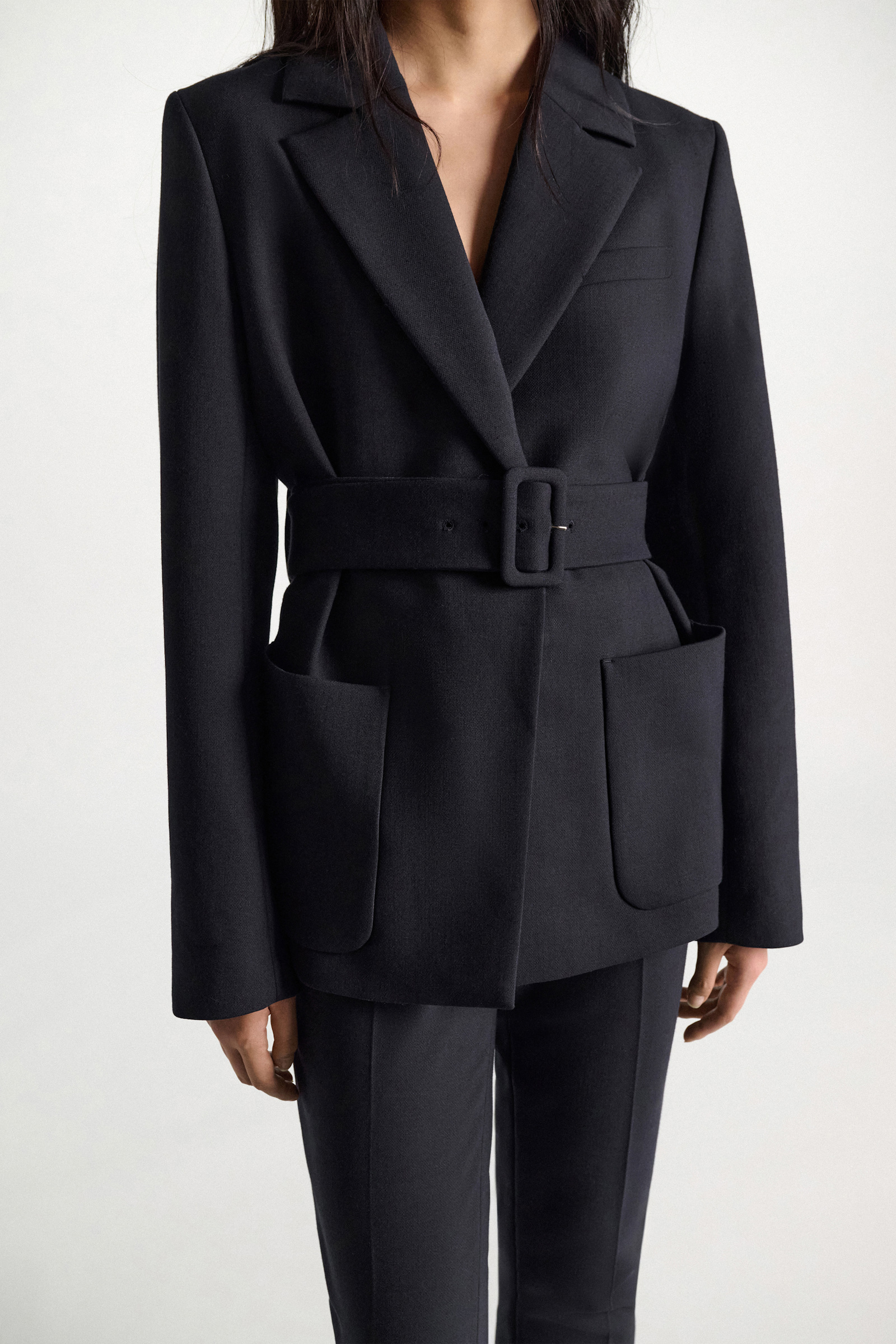 Dorothee Schumacher Belted blazer in virgin wool blend midnight navy