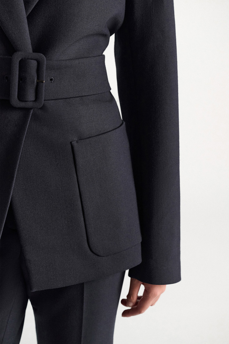 Dorothee Schumacher Belted blazer in virgin wool blend midnight navy