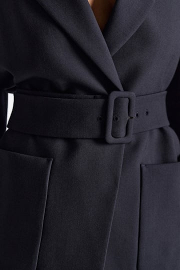 Dorothee Schumacher Belted blazer in virgin wool blend midnight navy