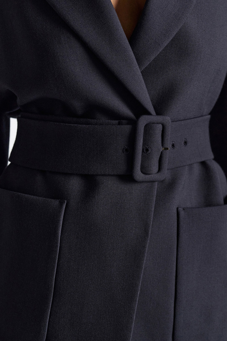 Dorothee Schumacher Belted blazer in virgin wool blend midnight navy