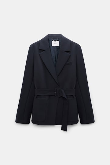 Dorothee Schumacher Belted blazer in virgin wool blend midnight navy