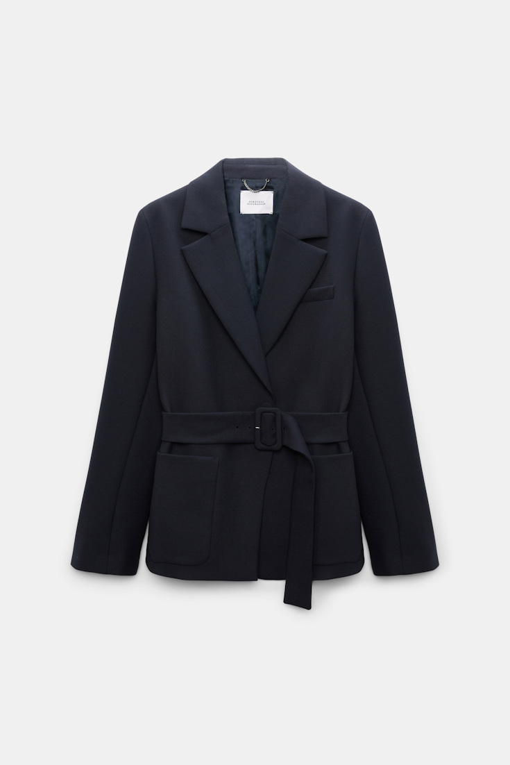 Dorothee Schumacher Belted blazer in virgin wool blend midnight navy