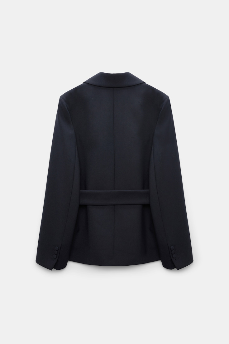 Dorothee Schumacher Belted blazer in virgin wool blend midnight navy