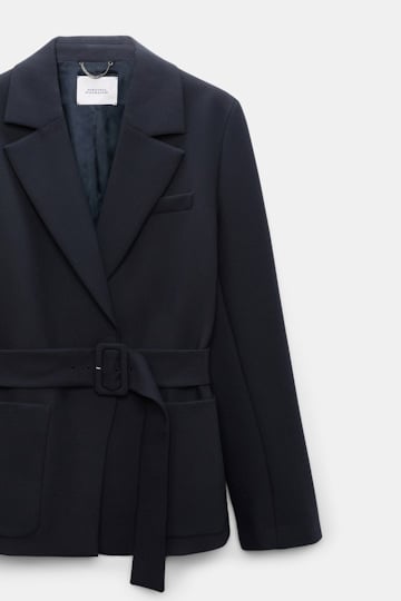 Dorothee Schumacher Belted blazer in virgin wool blend midnight navy