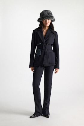 Dorothee Schumacher Flares in virgin wool blend midnight navy Model Front View