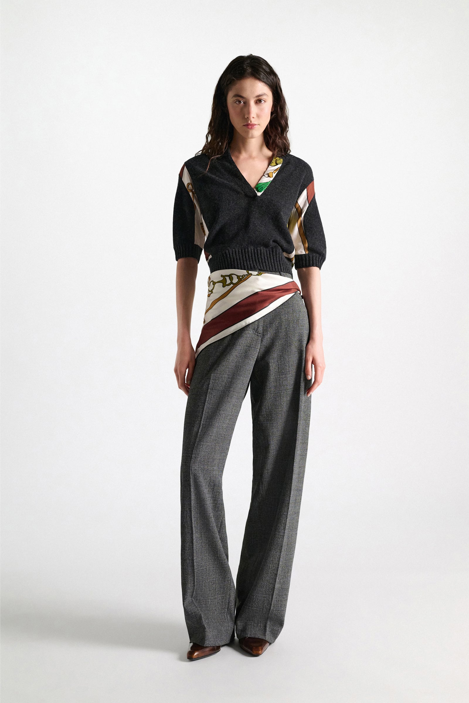 Dorothee Schumacher Barrel leg glen plaid pants mouliné glencheck