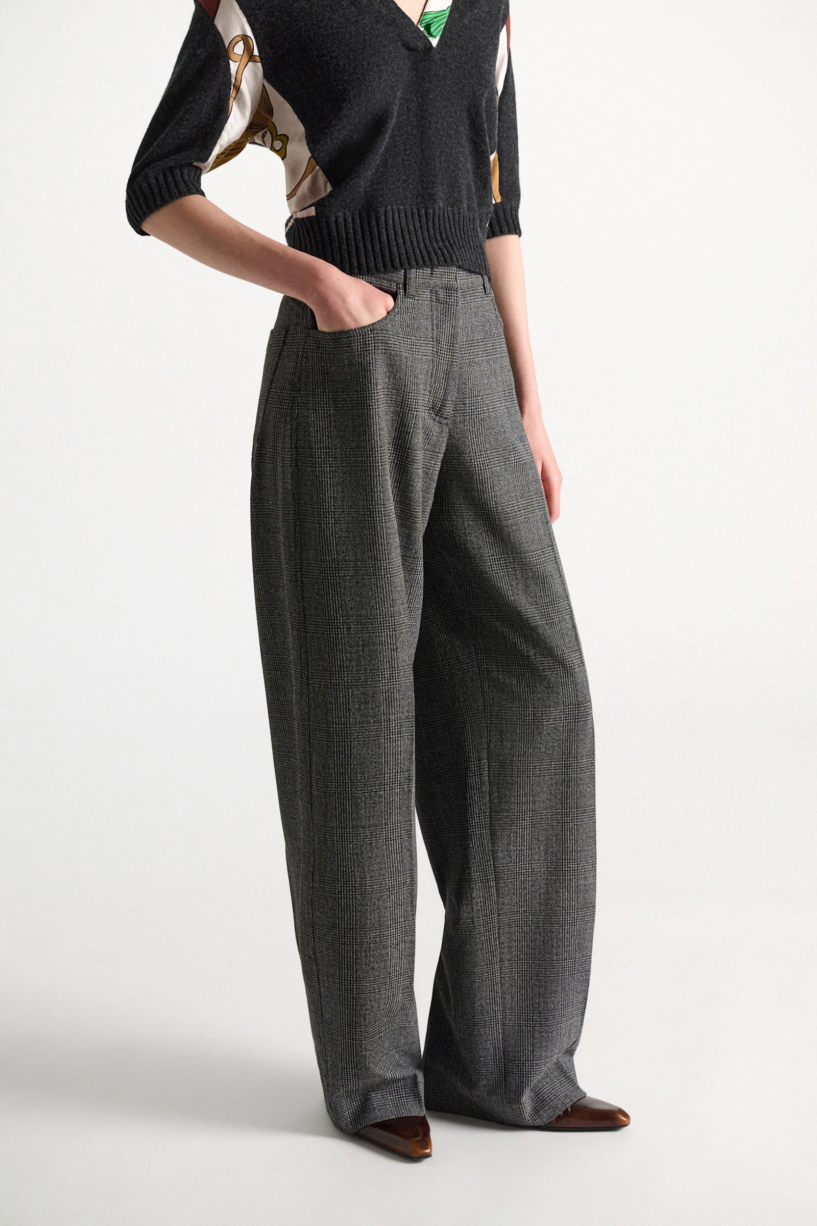 Dorothee Schumacher Barrel leg glen plaid pants mouliné glencheck