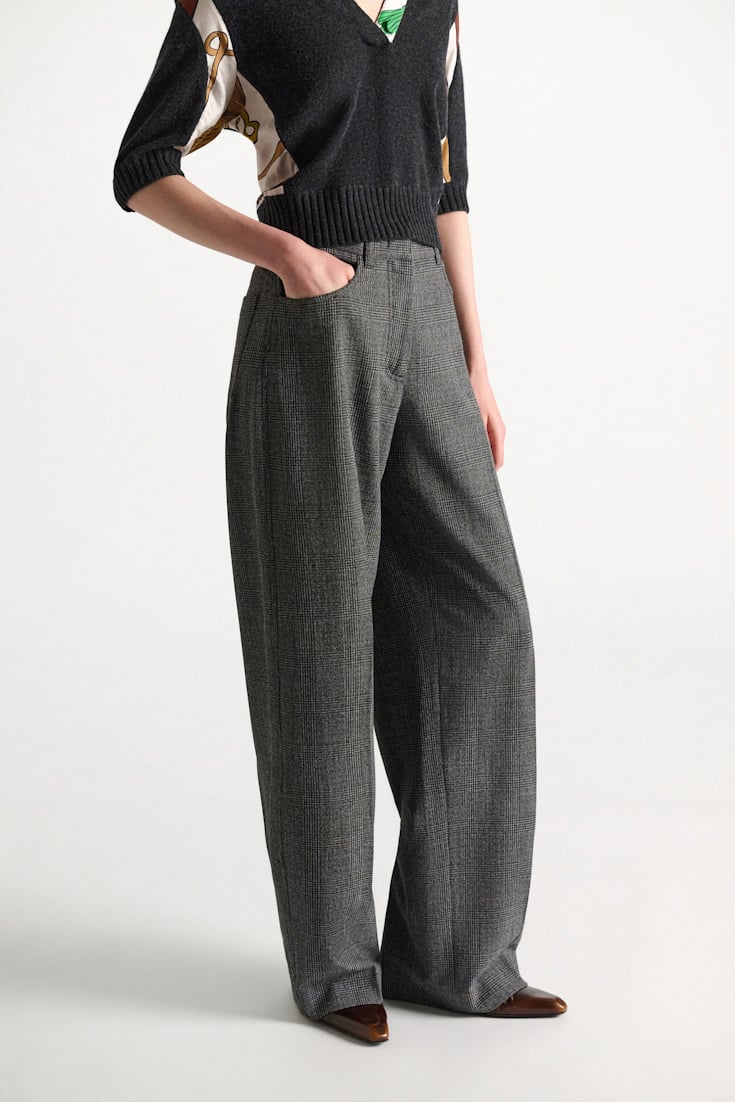 Dorothee Schumacher Barrel leg glen plaid pants mouliné glencheck