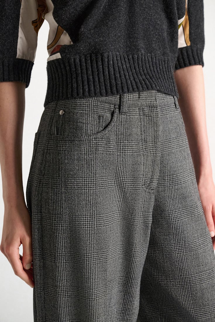Dorothee Schumacher Barrel leg glen plaid pants mouliné glencheck