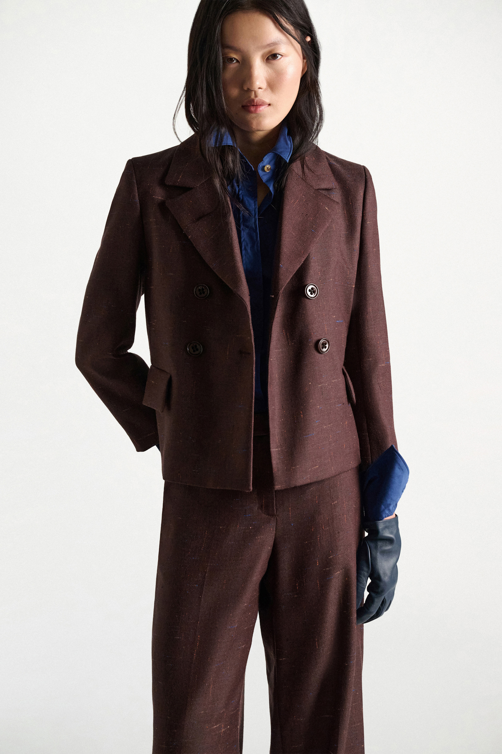 Dorothee Schumacher Boxy blazer in virgin wool cinnamon tweed