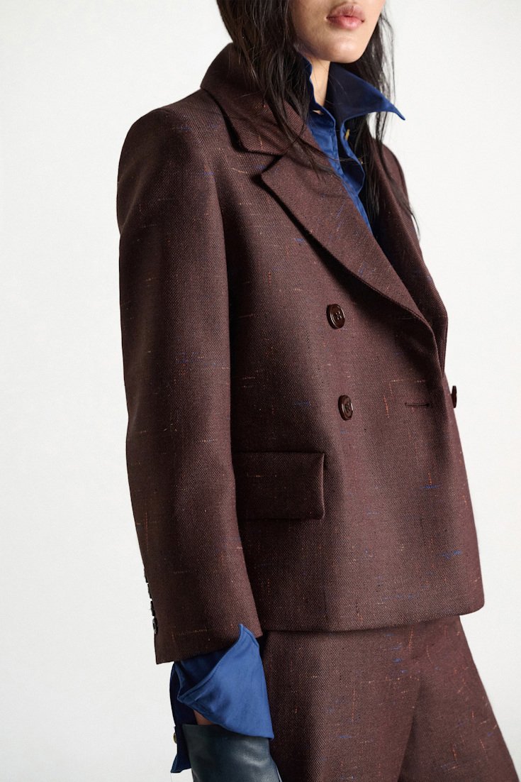 Dorothee Schumacher Boxy blazer in virgin wool cinnamon tweed