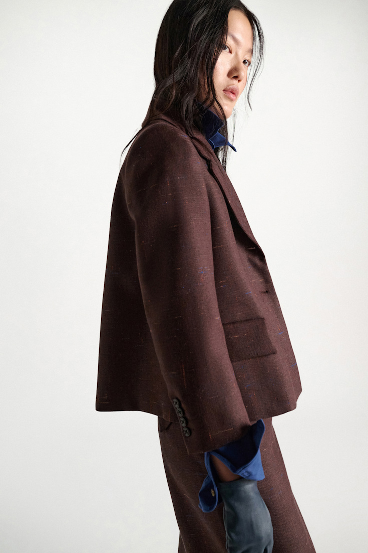 Dorothee Schumacher Boxy blazer in virgin wool cinnamon tweed