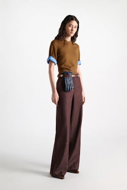Dorothee Schumacher Wide leg pants in virgin wool cinnamon tweed