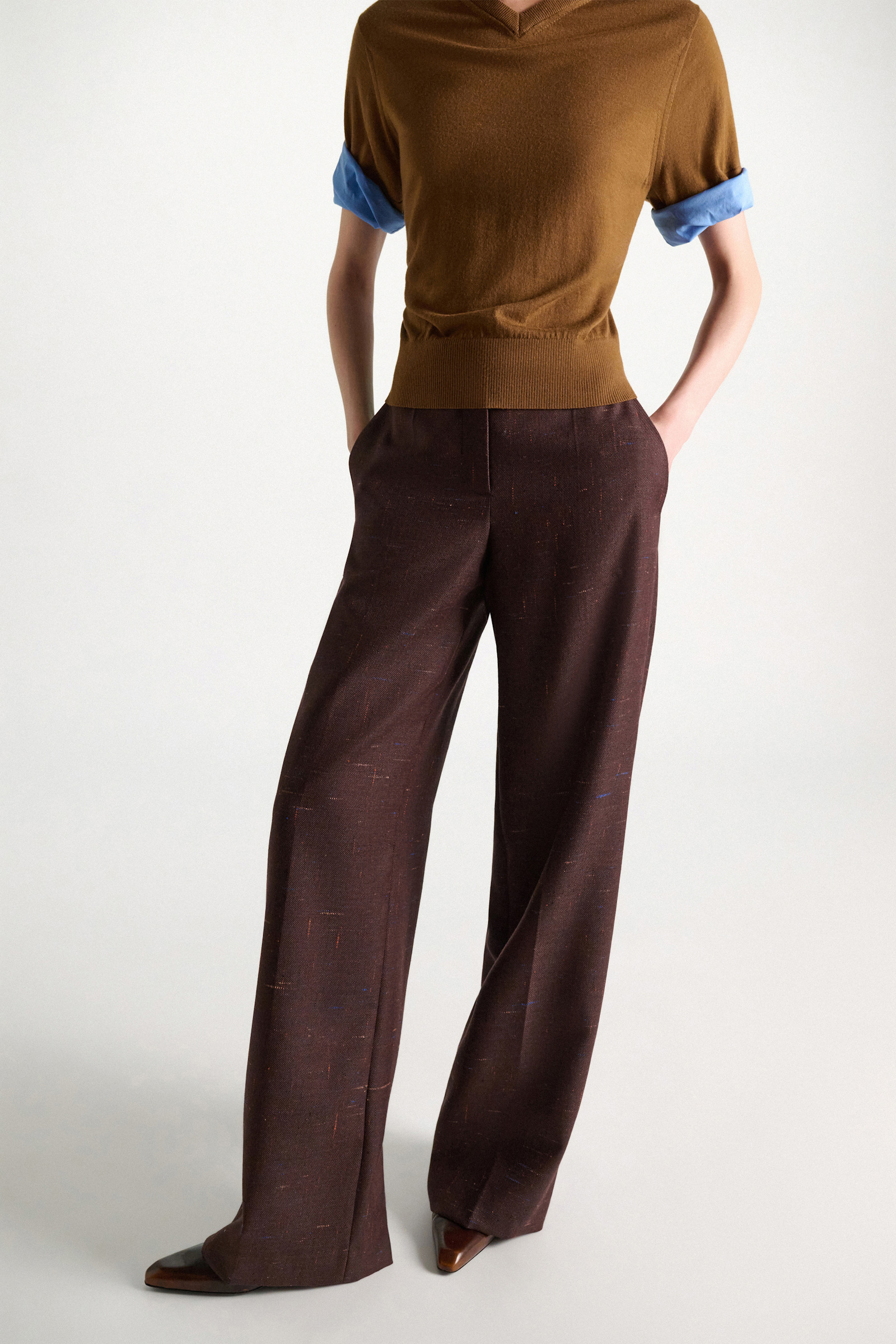 Dorothee Schumacher Wide leg pants in virgin wool cinnamon tweed