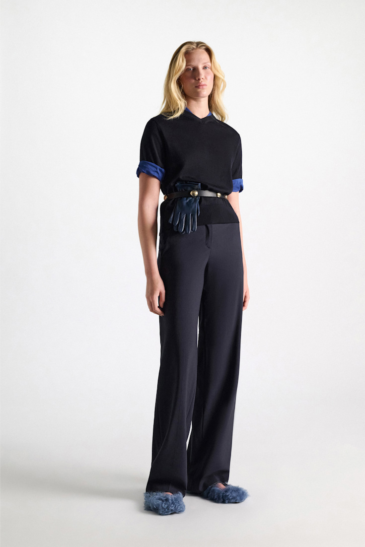 Dorothee Schumacher Wide leg virgin wool pants midnight navy