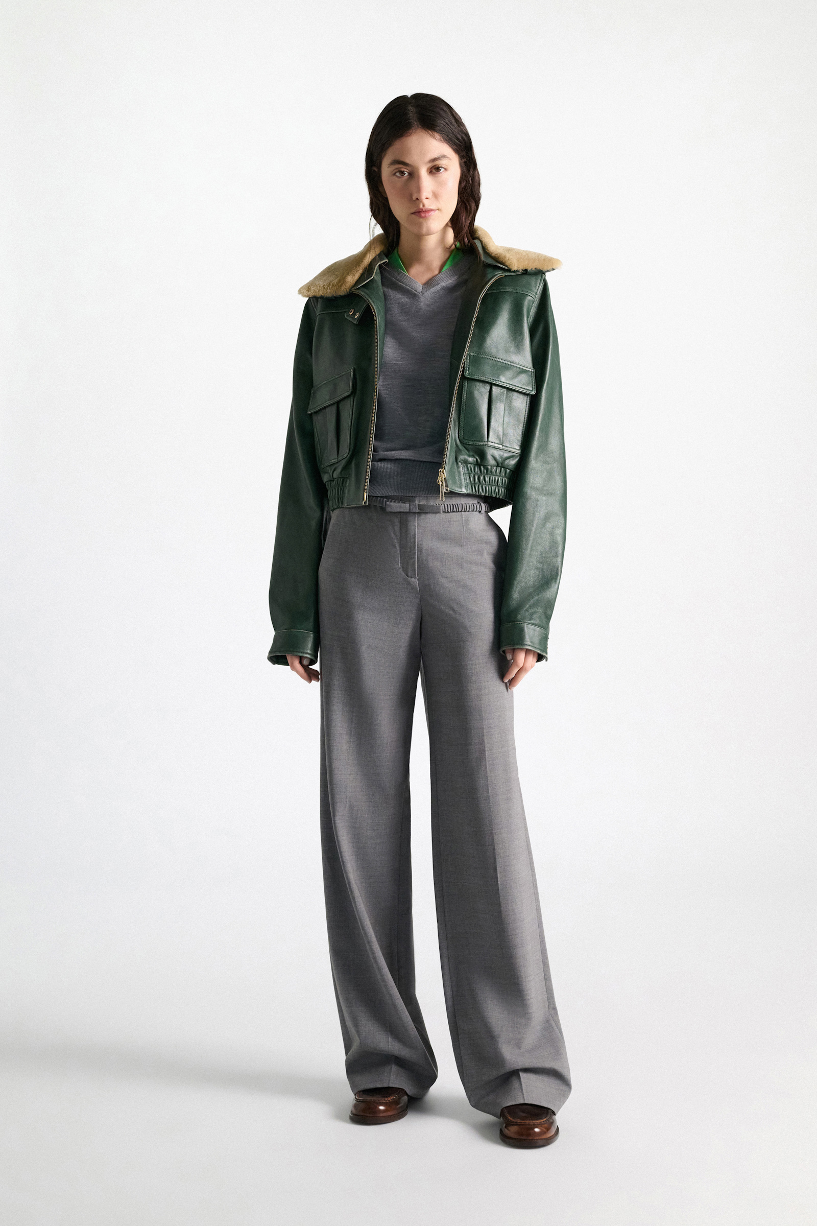 Dorothee Schumacher Wide leg virgin wool pants grey melange
