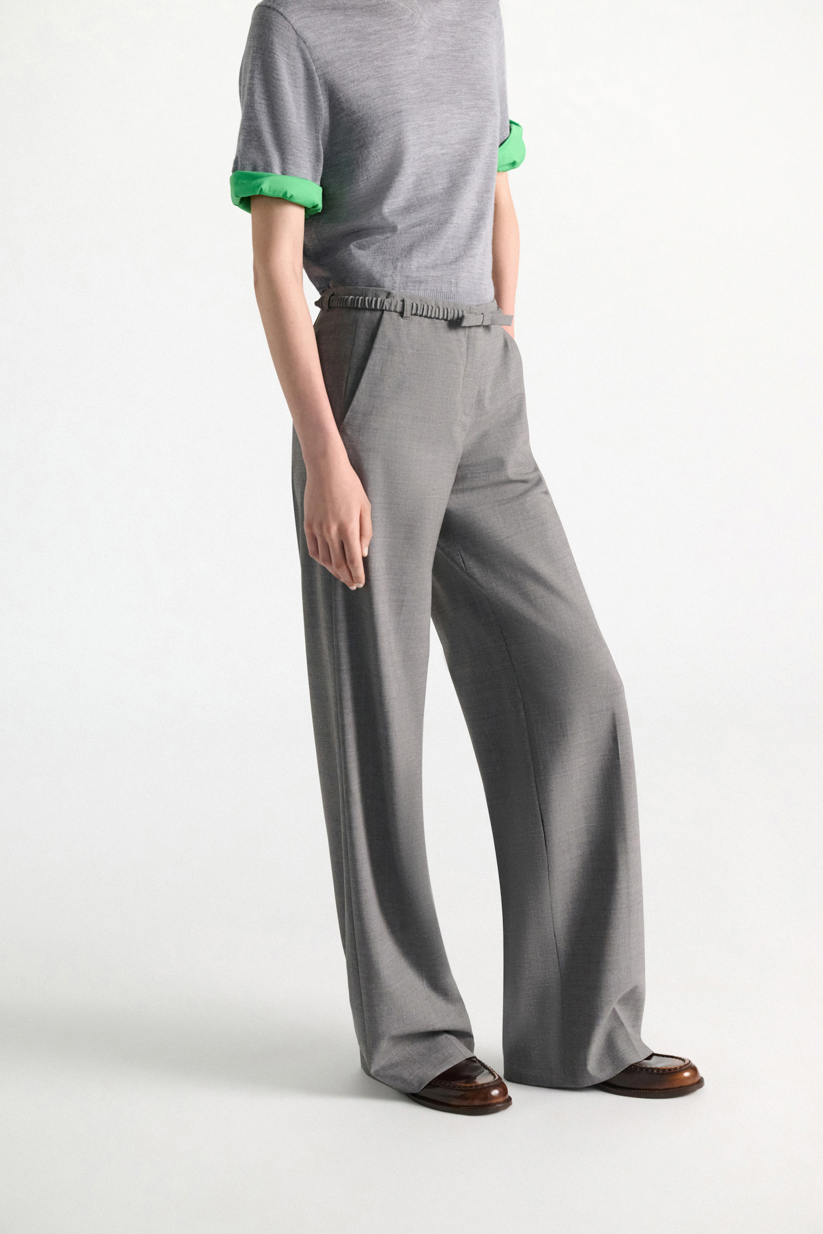 Dorothee Schumacher Wide leg virgin wool pants grey melange