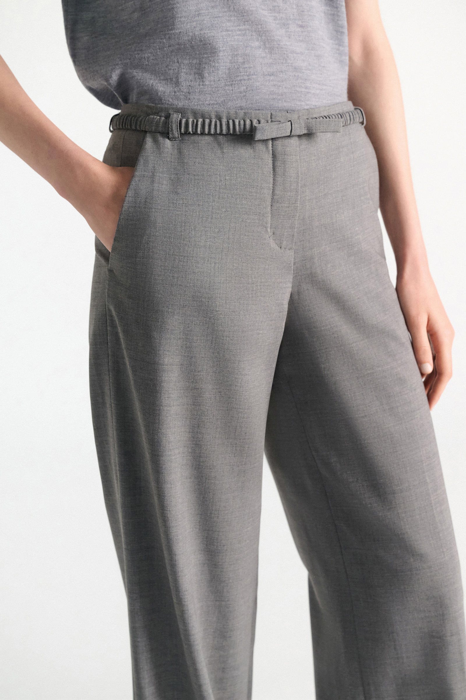 Dorothee Schumacher Wide leg virgin wool pants grey melange
