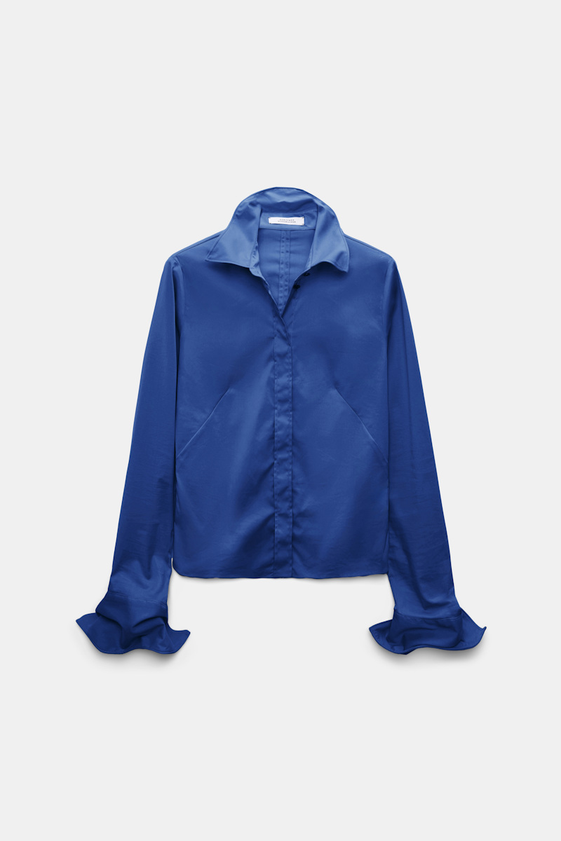 Dorothee Schumacher Slim-fit Stretch Poplin Blouse With Memory Wire Details In Blue