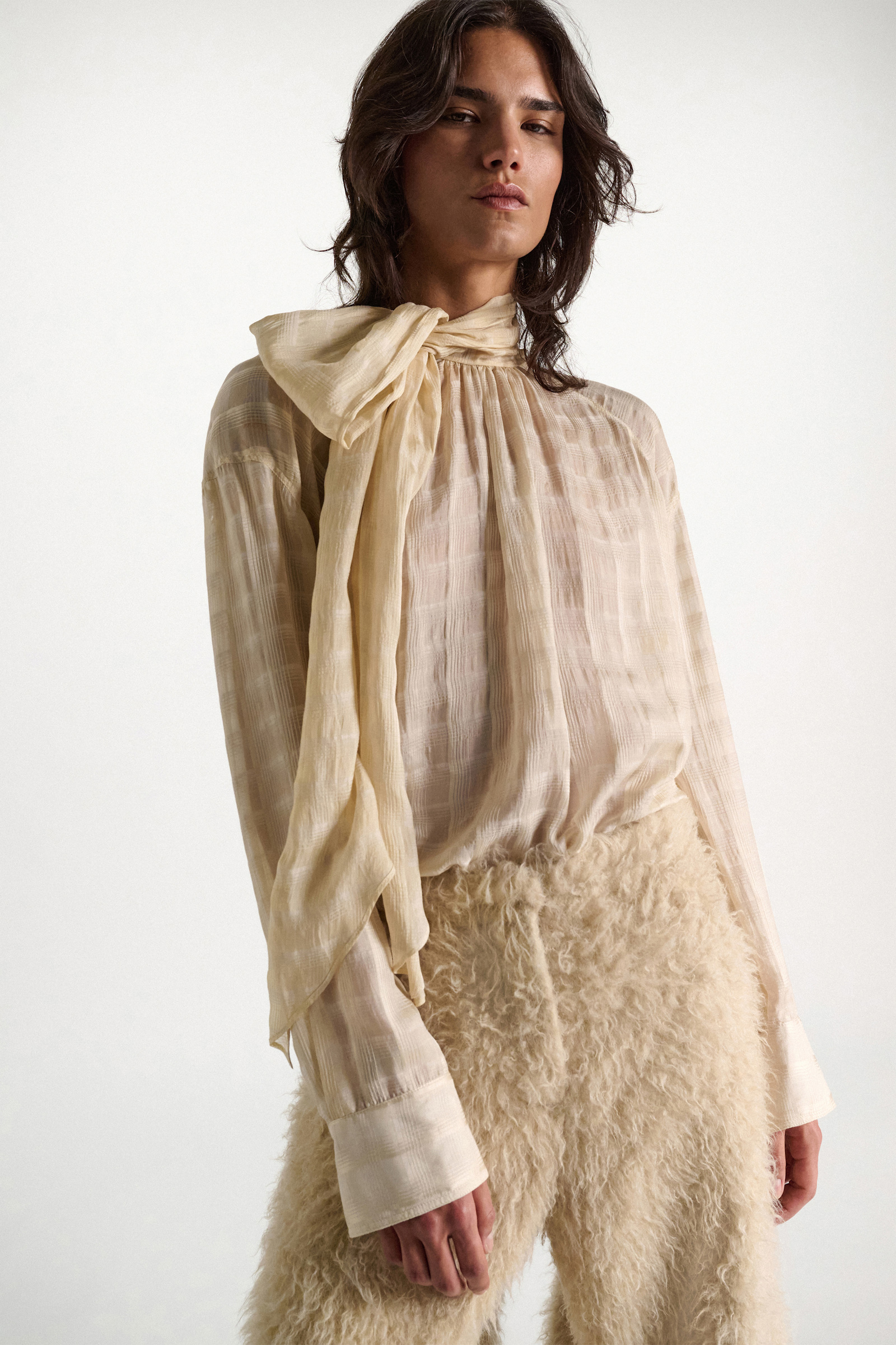 Dorothee Schumacher Semi-sheer cotton-silk check blouse ivory