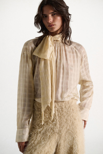 Dorothee Schumacher Semi-sheer cotton-silk check blouse ivory