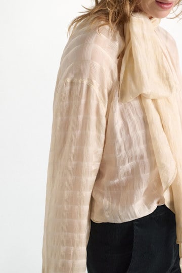 Dorothee Schumacher Semi-sheer cotton-silk check blouse ivory Model Detail View