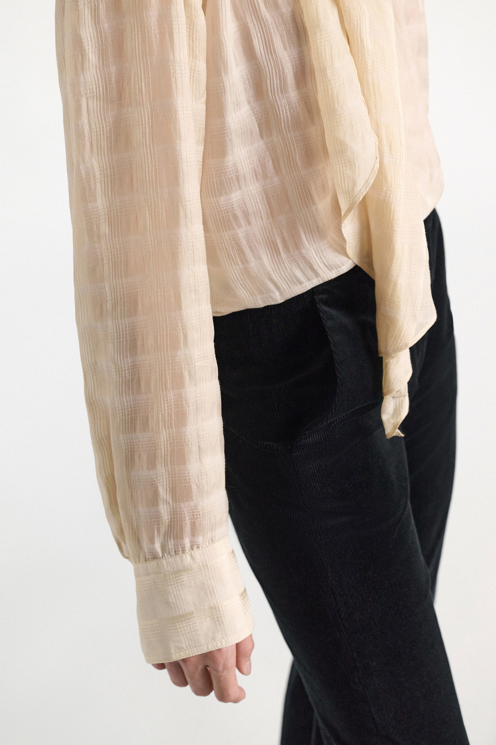 Dorothee Schumacher Semi-sheer cotton-silk check blouse ivory Model Detail View