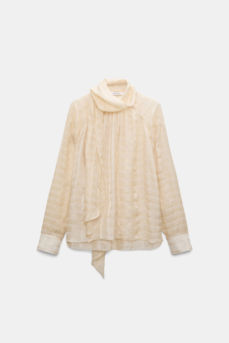 Dorothee Schumacher Semi-sheer cotton-silk check blouse ivory