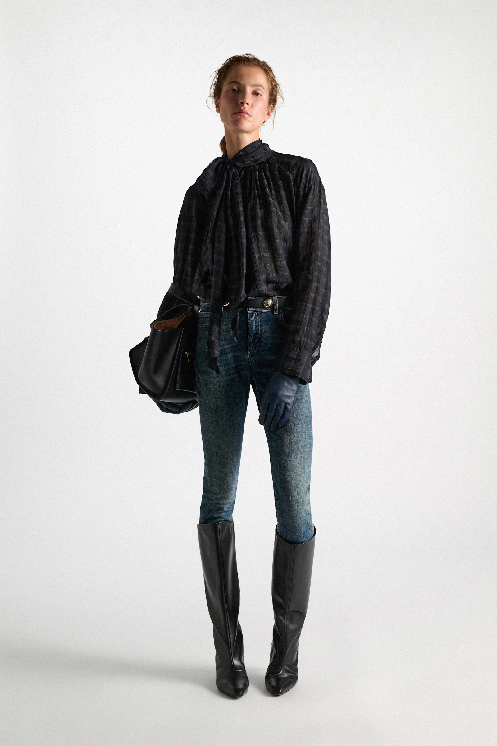 Dorothee Schumacher Semi-sheer cotton-silk check blouse smoked pearl
