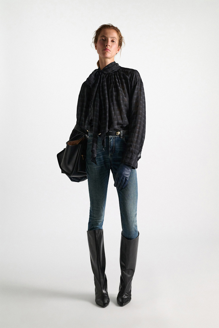 Dorothee Schumacher Semi-sheer cotton-silk check blouse smoked pearl
