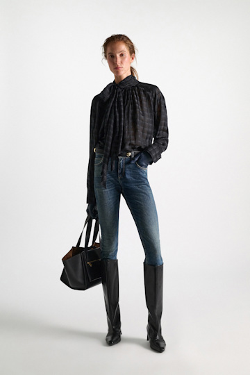 Dorothee Schumacher Semi-sheer cotton-silk check blouse smoked pearl