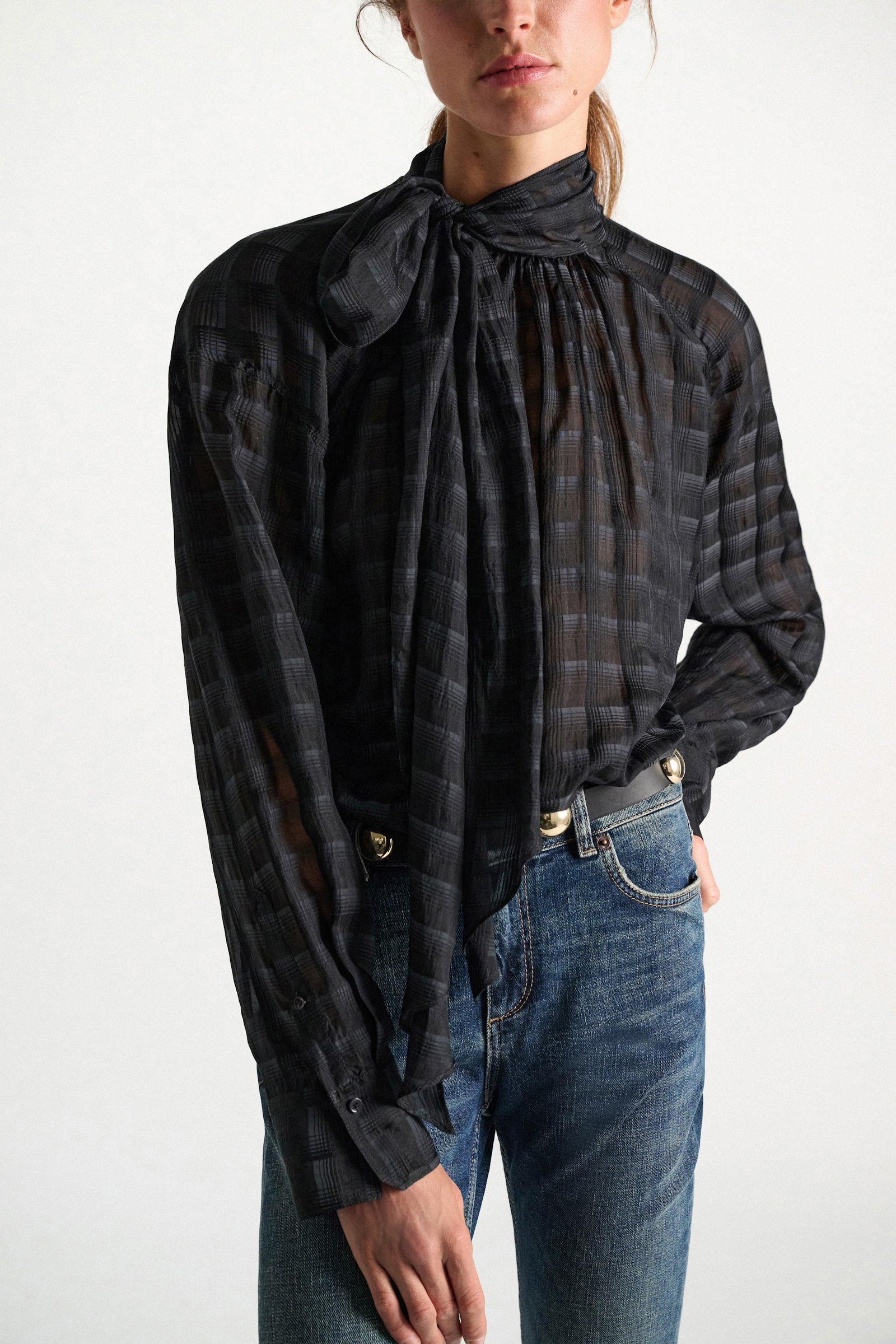 Dorothee Schumacher Semi-sheer cotton-silk check blouse smoked pearl